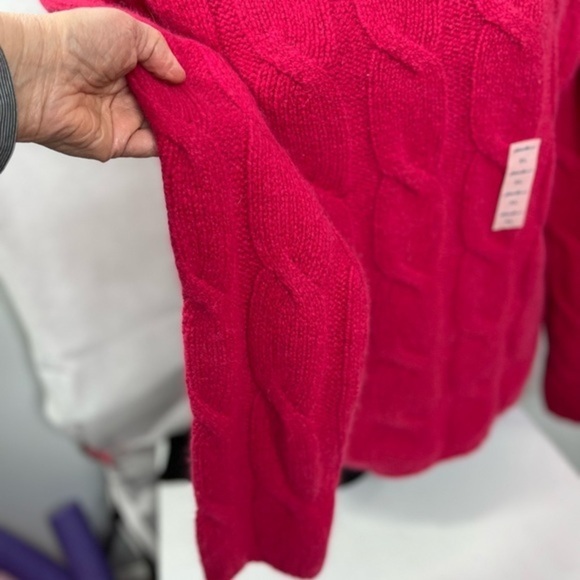Magenta pink mock neck cable knit sweater by Eddie Bauer, NWT, wool and angora - Picture 6 of 8